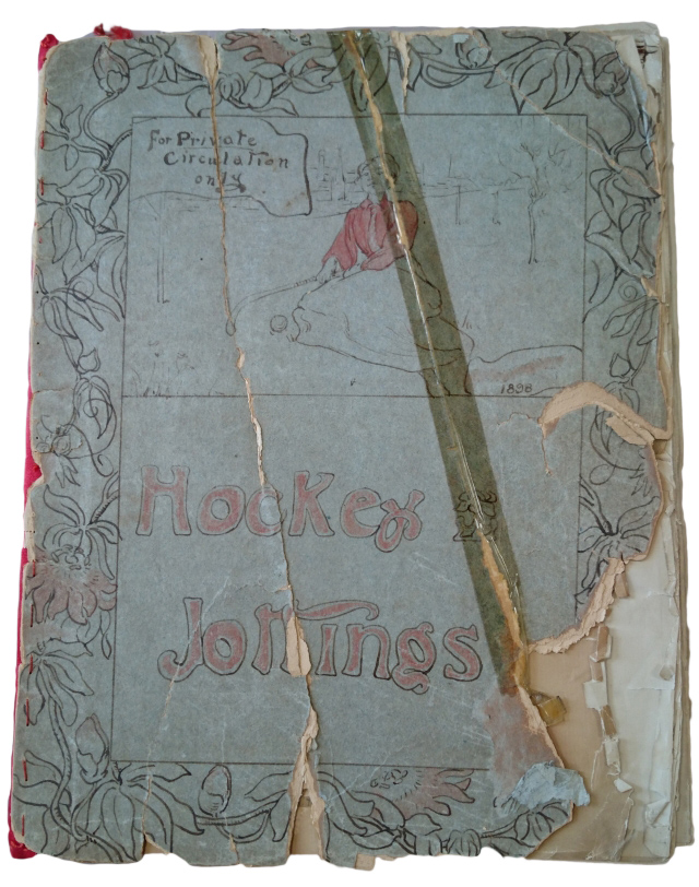 Softback scrapbook illustrated on the front cover and inscribed ‘Hockey Jottings: For private circulation only’ compiled by D Gwyn Jeffreys, W Gwyn Jeffreys and E M Thompson, 1898.