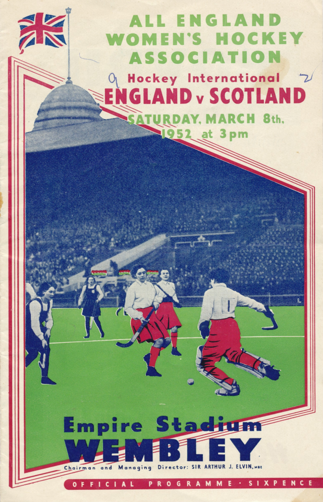 Programme, AEWHA Hockey International, England v Scotland, Empire Stadium, Wembley, London, UK, 8 March 1952.