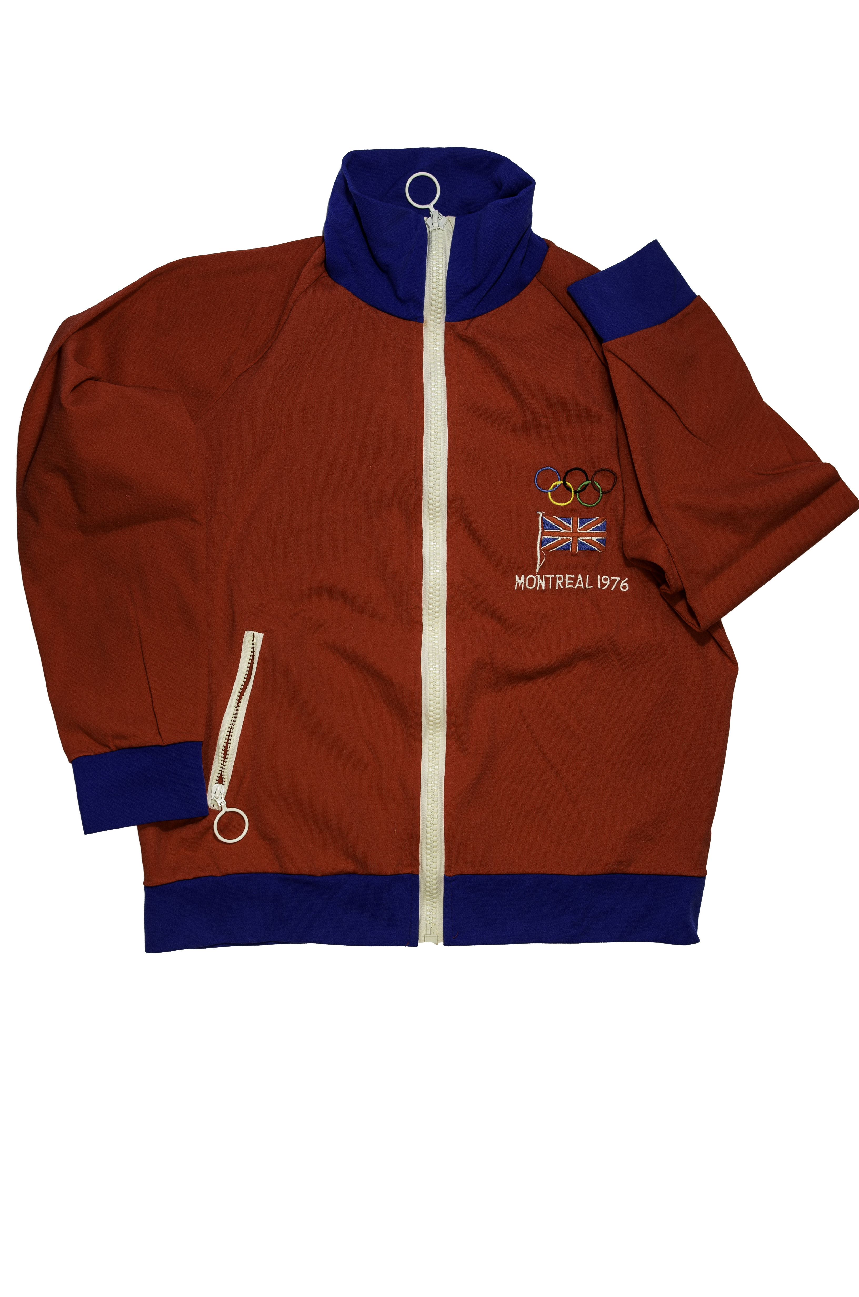 Official team track suit (red jacket with zipper) issued to modern pentathlete and competitor Andy Archibald, Olympic Games, Montreal, Canada, 18-22 July 1976.