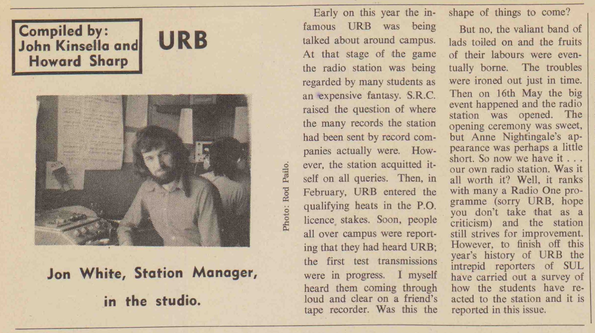 Newspaper cutting relating to the operation and official launch of URB